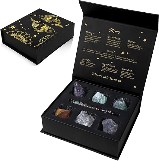 GolbalJew 12 Zodiac Signs Crystals and Healing Stones Gifts for Women Natural Crystal Jewelry Healing Crystal Zodiac Sign Stones with Crystal Bracelet The Astrology Birthstone with Horoscope Box Set - Pisces for men
