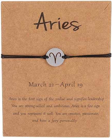 COLORFUL BLING Horoscope Zodiac Bracelet 12 Constellation Sign Bracelet for Women Astrology 14k Gold Plated Bracelet Anklet Friendship Couple Jewelry with Message Card - Aries for men