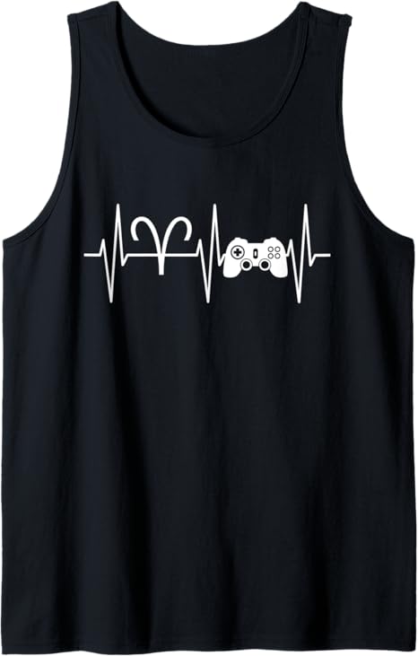 Aries Shirt Gamer Heartbeat Video Gaming Symbol Zodiac Sign Tank Top - Aries T-Shirt for men
