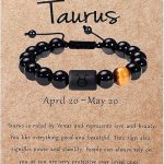 SUMMER LOVE Father's Day Gifts Zodiac Bracelet for Men Women 10mm Natural Black Onyx Stone Star Sign Constellation Beaded Protection Bracelet - Taurus for men