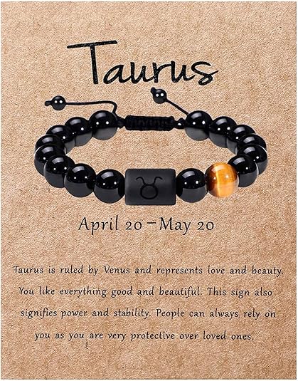 SUMMER LOVE Father's Day Gifts Zodiac Bracelet for Men Women 10mm Natural Black Onyx Stone Star Sign Constellation Beaded Protection Bracelet - Taurus for men