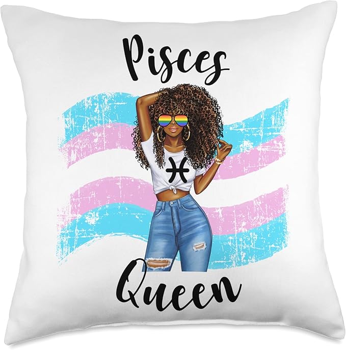 Transgender Pisces Queen Black Womens Girls Zodiac Cute Throw Pillow - Pisces Pillow for men
