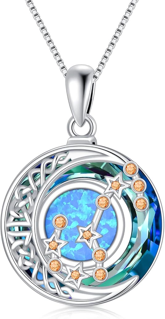 TOUPOP Zodiac Necklace 925 Sterling Silver Celtic Moon Constellation Pendant Necklaces with Blue Crystal and Blue Opal Jewelry Birthday Christmas Gifts for Women - Scorpio Products for men