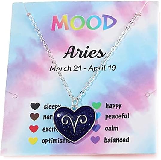 12 Constellation Sign Heart-shaped Pendant Necklace with Card Adjustable Chain Enamel Zodiac Thermochromic Necklace for Women Men Color Changing Mood Astrology Horoscope Jewelry - Aries Necklace for men