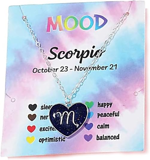 12 Constellation Sign Heart-shaped Pendant Necklace with Card Adjustable Chain Enamel Zodiac Thermochromic Necklace for Women Men Color Changing Mood Astrology Horoscope Jewelry - Scorpio Accessories for men