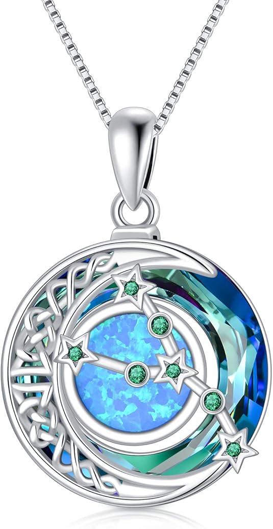 TOUPOP Zodiac Necklace 925 Sterling Silver Celtic Moon Constellation Pendant Necklaces with Blue Crystal and Blue Opal Jewelry Birthday Christmas Gifts for Women - Taurus Products for men
