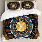 Ambesonne Astrology Duvet Cover Sets, Aries Taurus Gemini Cancer Leo Virgo Libra Scorpio Horoscope Signs, Bedding Set with 2 Duvet Covers & 4 Pillowcases, 2 Pack Queen Size, Brown Yellow and Blue - Gemini Blanket for men
