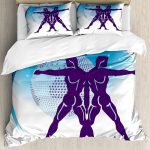 Lunarable Gemini Duvet Cover Sets, Zodiac Sign Composition with 2 Male and Star Globe, Bedding Set with 2 Duvet Covers & 4 Pillowcases, 2 Pack King Size, Purple Azure Blue - Gemini Blanket for men