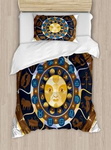 Ambesonne Astrology Duvet Cover Sets, Aries Taurus Gemini Cancer Leo Virgo Libra Scorpio Horoscope Signs, Bedding Set with 2 Duvet Covers & 2 Pillowcases, 2 Pack Twin Size, Brown Yellow and Blue - Gemini Blanket for men