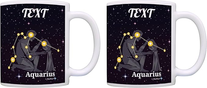 Aquarius New Age Gifts For Men Personalized Zodiac Sign Aquarius Constellation 2 Pack Customized 11oz Ceramic Coffee Mug Set - Aquarius Mug for men