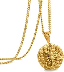 Speroto Zodiac Necklace for Men Women, Stainless Steel 12 Constellation Mens Necklace, Horoscope Astrology Embossed Zodiac Pendant Necklace, Ideal Gifts for Men Women Teens - Scorpio Products for men