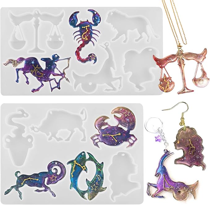 Voaesdk Zodiac Keychain Resin Molds, 12 Constellations Silicone Moulds, Animal Star Sign Epoxy Resin Casting Mold with Holes for Keychain, DIY Resin Pendant, Necklace, Earring Jewelry Making - Aries Necklace for men