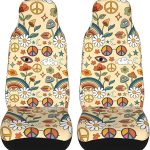 70s Psychedelic Mushroom Car Seat Covers Front Seats Only, Universal Fit for Car Truck Van and SUV Automotive Seat Covers, Black, 2 Piece - Aquarius Car Seat Cover for men