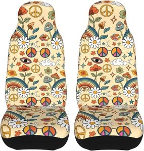 70s Psychedelic Mushroom Car Seat Covers Front Seats Only, Universal Fit for Car Truck Van and SUV Automotive Seat Covers, Black, 2 Piece - Aquarius Car Seat Cover for men