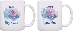 Aquarius New Age Gifts For Men Personalized Zodiac Sign Aquarius Watercolors 2 Pack Customized 11oz Ceramic Coffee Mug Set - Aquarius Mug for men