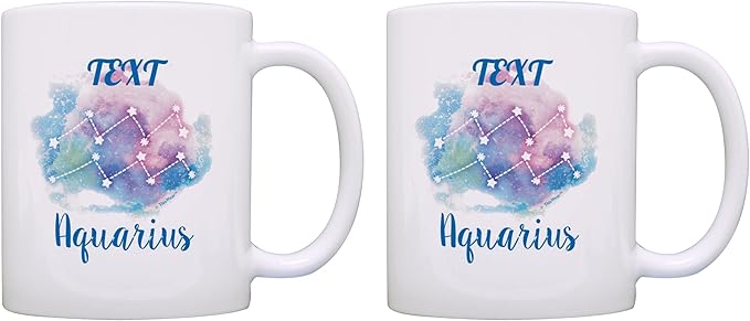 Aquarius New Age Gifts For Men Personalized Zodiac Sign Aquarius Watercolors 2 Pack Customized 11oz Ceramic Coffee Mug Set - Aquarius Mug for men