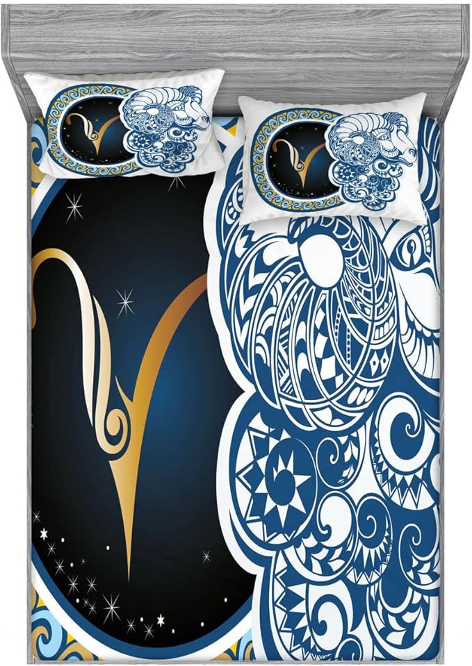 Ambesonne Zodiac 2 Pack Fitted Sheet & Pillow Sham Set, Astrology Aries Sign, 4 Pcs Bedding Decor, Package Contains 2 Full Size Fitted Sheets & 4 Pillow Covers, Multicolor - Aries Pillow for men