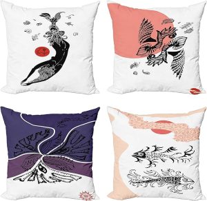 Ambesonne Pisces Throw Pillow Cushion Case Pack of 4, Abstract Zodiac Themed Artwork with Folk Ornamental Aquatic Elements, Modern Accent Double-Sided Digital Printing, 18", Coral Quartz and Black - Pisces Pillow for men