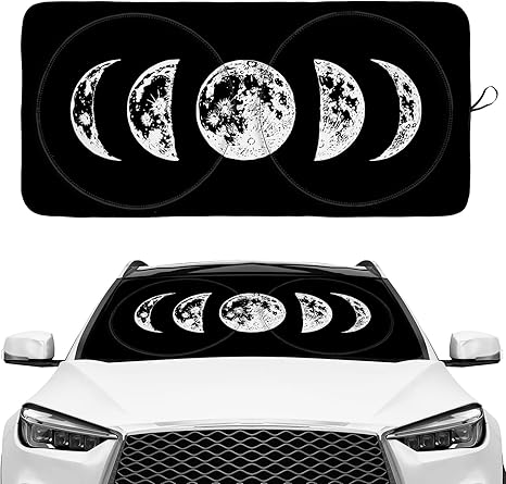 Gothic Goth Crescent Moon Windshield Sunshade for Car SUV Truck Foldable Uv Ray Reflector Front Window Sun Shade Visor Shield Cover - Aries Car Ornament for men
