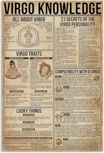 Virgo Knowledge Metal Tin Signs Virgo Infographic Retro Poster Astrology Club Guide Plaque Office Home Room Wall Decor 12x17 Inches - Virgo Poster for men
