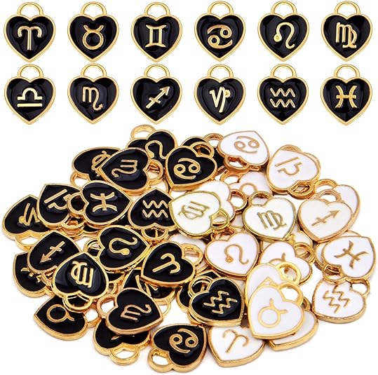48pcs (4 Sets) Heart Enamel 12 Constellations Charms Double Sided Zodiac Sign Dangle Pendants Craft Supplies for DIY Necklace Bracelet Earrings Jewelry Making, 2 Colors - Aries Necklace for men
