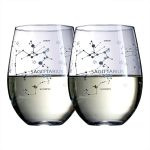 The Wine Savant Set of 2 Zodiac Sign Wine Glasses with 2 Wooden Coasters Astrology Drinking Glass Set with Etched Constellation Tumblers for Juice, Home Bar Horoscope Gifts 18oz (Sagittarius) - Sagittarius Home Decor for men