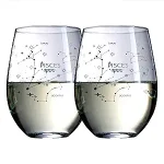 The Wine Savant Set of 2 Zodiac Sign Wine Glasses with 2 Wooden Coasters Astrology Drinking Glass Set with Etched Constellation Tumblers for Juice, Water Home Bar Horoscope Gifts 18oz (Pisces) - Pisces for men