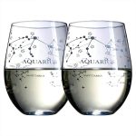 The Wine Savant Set of 2 Zodiac Sign Wine Glasses with 2 Wooden Coasters Astrology Drinking Glass Set with Etched Constellation Tumblers for Juice, Water Home Bar Horoscope Gifts 18oz (Aquarius) - Aquarius Mug for men