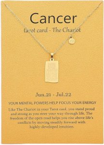 14k Gold Plated Zodiac Sign with Tarot Card Pendant Necklace Birthday Gift for Women - Cancer Car Accessories for men
