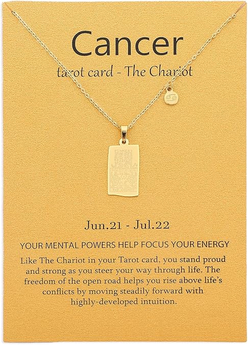 14k Gold Plated Zodiac Sign with Tarot Card Pendant Necklace Birthday Gift for Women - Cancer Car Accessories for men