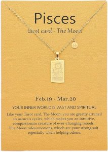 14k Gold Plated Zodiac Sign with Tarot Card Pendant Necklace Birthday Gift for Women - Pisces Car Accessories for men