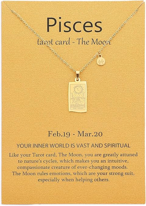 14k Gold Plated Zodiac Sign with Tarot Card Pendant Necklace Birthday Gift for Women - Pisces Car Accessories for men