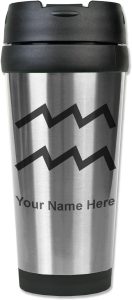 LaserGram 16oz Coffee Travel Mug, Zodiac Sign Aquarius, Personalized Engraving Included (Stainless) - Aquarius Mug for men
