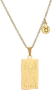 12 Constellation Necklace Stainless Steel Tarot Card Double-Sided Engraving Zodiac Pendant Necklace for Women Horoscope Gifts - Taurus Products for men