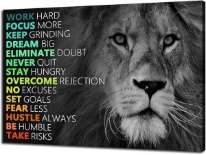 Motivational Canvas Positive Affirmation Wall Art Inspirational Office Lion Wall Art Poster Quotes Success Canvas Artwork Picture Print Framed for Home Office Living Room Gym Wall Decor[18''W X 12''H] - Leo Canvas for men