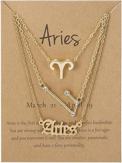 3Pcs 12 Constellation Zodiac Sign Layered Choker Necklaces Old English Letter Astrology Horoscope with Message Card for Women Birthday Friendship Jewelry - Aries Necklace for men