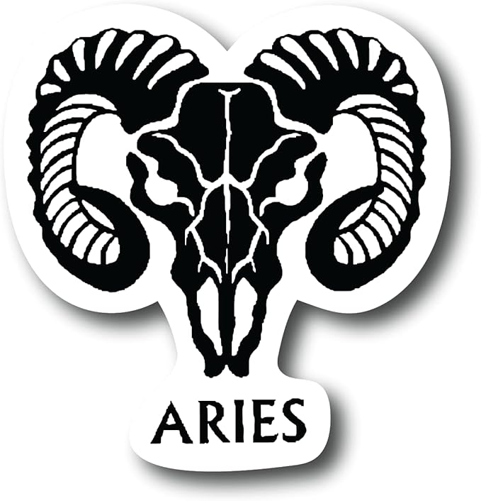 Aries 3 Inch Waterproof Decal Sticker Zodiac Astrology Signs Horoscope Chakra Creepy Skeleton Gothic Goth Grunge Halloween Castle Skull Animal Karma Ouija Spooky Tarot Oracle Palm Psychic Birth Month - Aries for men
