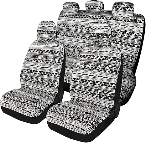PONYJOYUP Baja Saddle Blanket Car Seat Covers 9PCS Full Set, Breathable and Washable Striped Woven Automotive Vehicle Seat Cover, Universal Boho Seat Cover for Sedan, SUV, Truck, Airbag Compatible - Aries Car Seat Cover for men
