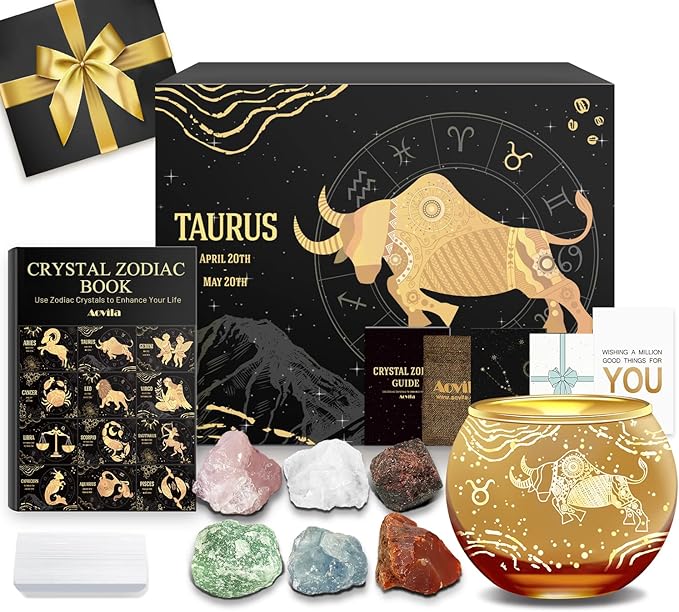 Aovila Taurus Birthday Gifts for Women - Taurus Candle Holder Crystals Birthstones Gifts Box Set - Zodiac Gifts Astrology Horoscope Gifts Birthday Gifts for Her Mother Sister Best Friends - Taurus for men
