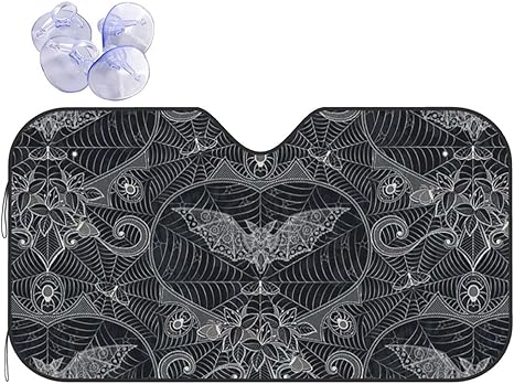Funny Car Windshield Sun Shade，Halloween Gothic-Bats Sun Visor Shield Cover Blocks Uv Rays，Hippie Car Accessory,Protector for SUV Truck Front Window 27.5 X 51 Inch - Aries Car Ornament for men