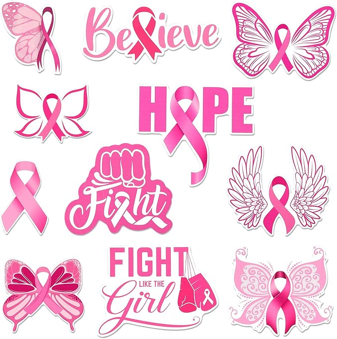12 Pcs Pink Ribbon Shaped Awareness Car Magnet Breast Cancer Awareness Fight Magnets Stickers Decal Set Refrigerator Butterfly Ribbon Hope Magnets for Garage Door Refrigerator Car Decor - Cancer Car Accessories for men