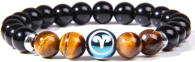 12 Zodiac Charm Bracelet Constellation Signs Natural Stone Beads Bracelets for Women Men Couple Horoscope Fashion Birthday Gifts,Aries 3.21-4.19,21 cm - Aries Bracelet for men