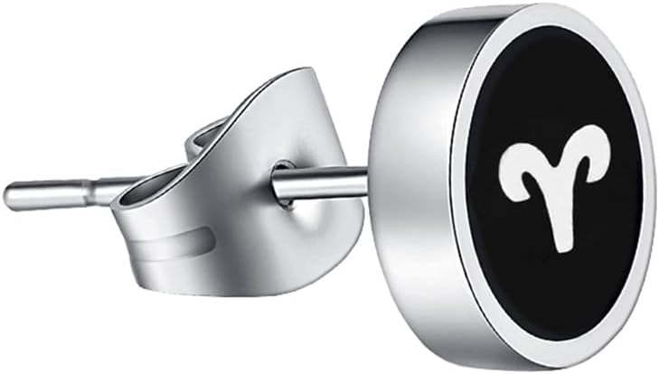 Unisex Stainless Steel 8mm Classic 12 Constellation Zodiac Stud Earrings - Aries Ring for men