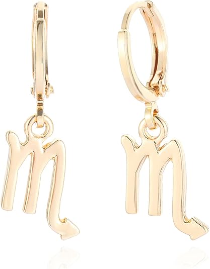 14k Gold Plated Zodiac Sign Drop Hoop Earrings for Women Birthday Gift - Scorpio Products for men