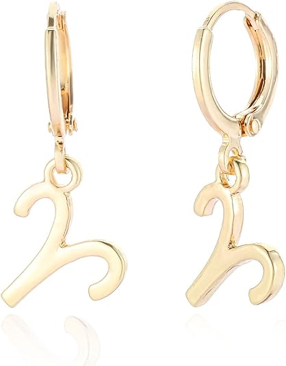 14k Gold Plated Zodiac Sign Drop Hoop Earrings for Women Birthday Gift - Aries for men