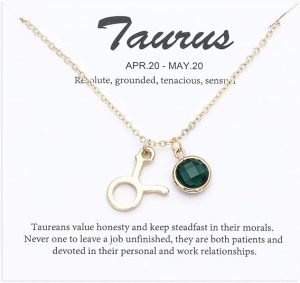 14k Gold Plated Zodiac Birthstone Crystal Pendant Necklace, Horoscope Sign Charm Necklace for Women Birthday Gift - Taurus Products for men