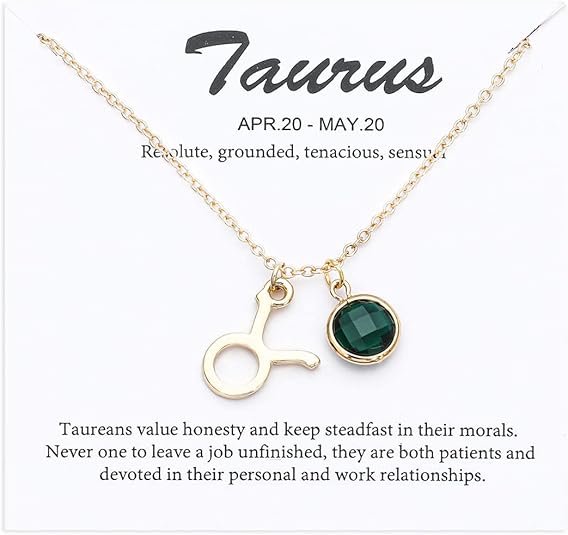 14k Gold Plated Zodiac Birthstone Crystal Pendant Necklace, Horoscope Sign Charm Necklace for Women Birthday Gift - Taurus Products for men