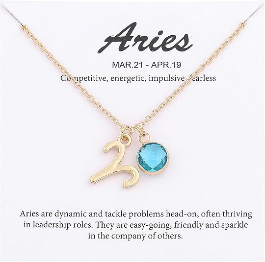 14k Gold Plated Zodiac Birthstone Crystal Pendant Necklace, Horoscope Sign Charm Necklace for Women Birthday Gift - Aries for men