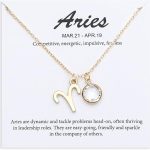 14k Gold Plated Zodiac Birthstone Crystal Pendant Necklace, Horoscope Sign Charm Necklace for Women Birthday Gift - Aries Necklace for men