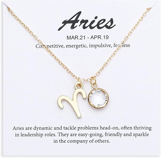 14k Gold Plated Zodiac Birthstone Crystal Pendant Necklace, Horoscope Sign Charm Necklace for Women Birthday Gift - Aries Necklace for men